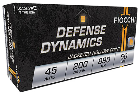 [762344001203] Fiocchi 45B500 Defense Dynamics  45ACP 200gr Jacketed Hollow Point 50 Per Box/10 Case