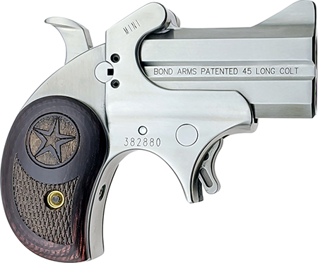 [855959002267] Bond Arms BAM Mini Original 45 Colt (LC) 2rd 2.50"  Stainless Steel Double Barrel  &  Frame, Auto Extractor  &  Rebounding Hammer, Blade Front/Fixed Rear Sights, Rosewood Grips, Manual Safety