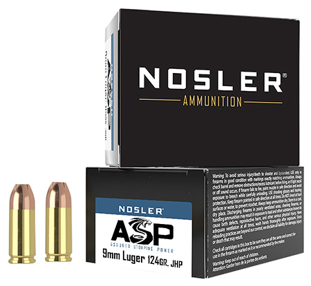 [054041512862] Nosler 51286 Assured Stopping Power Handgun 9mmLuger 124gr Jacketed Hollow Point 20 Per Box/20 Case