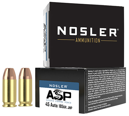 [054041512787] Nosler 51278 Assured Stopping Power Handgun 45ACP 185gr Jacketed Hollow Point 20 Per Box/20 Case