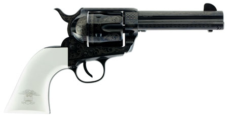 [040589020389] Traditions SAT73122LIB 1873 Liberty 45 Colt (LC) 6rd 4.75" Blued Engraved Steel White PVC Grip