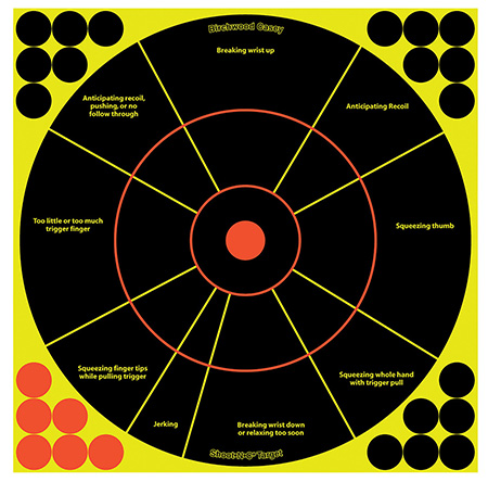 [029057340327] Birchwood Casey 34032 Shoot-N-C Reactive Target Self-Adhesive Paper Black/Yellow/Red 12" Circle 5 Pack