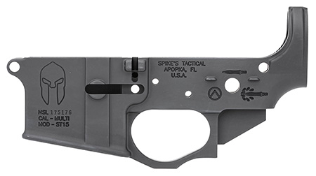 [855319005051] Spikes STLS021 Spartan Stripped Lower Receiver Multi-Caliber 7075-T6 Aluminum Black Anodized for AR-15