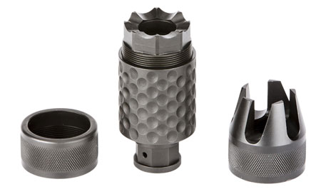 [855319005976] Spikes Tactical SAKB0100 Barking Spider2 Muzzle Brake Black Nitride 4140 Chromoly Steel with 1/2"-28 tpi Threads, 3.75" OAL  &  1.40" Diameter for 5.56x45mm NATO