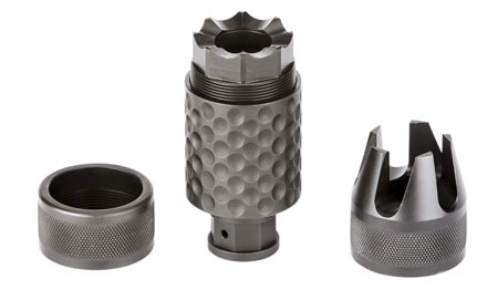[855319005983] Spikes Tactical SAKB0200 Barking Spider2 Muzzle Brake Black Nitride 4140 Chromoly Steel with 5/8"-24 tpi Threads, 3.75" OAL  &  1.40" Diameter for 30 Cal