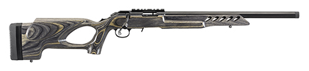 [736676083602] Ruger 8360 American Rimfire Target Full Size 22 LR 10+1 18" Satin Blued Threaded Bull Barrel, Drilled  &  Tapped Satin Blued Steel Receiver, Thumbhole Black Wood Stock, Right Hand