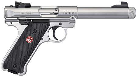 [736676401260] Ruger 40126 Mark IV Target 22 LR 10+1 5.50" Satin Threaded Bull Barrel, Drilled  &  Tapped Receiver, Satin Stainless Steel Frame, Black Checkered Polymer Grip, Right Hand