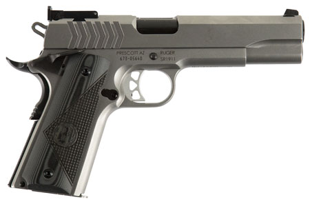 [736676067596] Ruger 6759 SR1911 Target 9mm Luger 9+1 5" Black Steel Barrel, Low-Glare Stainless Steel Serrated Slide, Low-Glare Stainless Steel Frame w/Beavertail, Deluxe Checkered G10 Grip, Right Hand