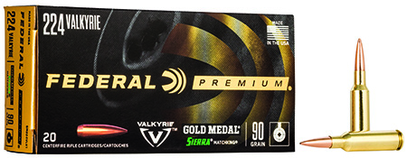 [604544630275] Federal GM224VLK1 Premium Gold Medal 224Valkyrie 90gr Sierra MatchKing BTHP 20 Per Box/10 Case