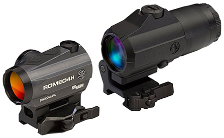 [798681577064] Sig Sauer Electro-Optics SORJ43111 Romeo4 and Juliet4 Combo Kit Graphite/Black 1x/4x 20mm/24mm 2 MOA Red Ballistic Circle Dot Reticle