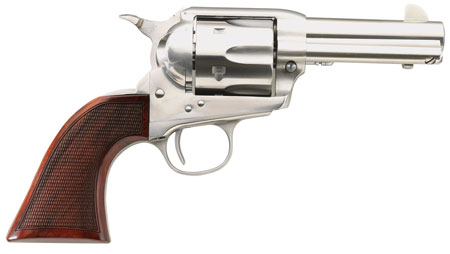 [839665005323] Taylors  &  Company 550818 Runnin Iron  45 Colt (LC) Caliber with 3.50"  Barrel, 6rd Capacity Cylinder, Overall Stainless Steel Finish  &  Checkered Walnut Grip