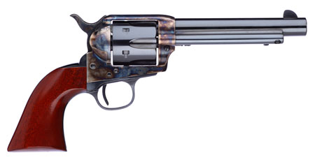 [858944006479] Taylors  &  Company 701EDE 1873 Cattleman New Model 357 Mag 6rd 5.50" Blued Cylinder  &  Barrel Color Case Hardened Steel Frame Walnut Navy Size Grip (Taylor Tuned)