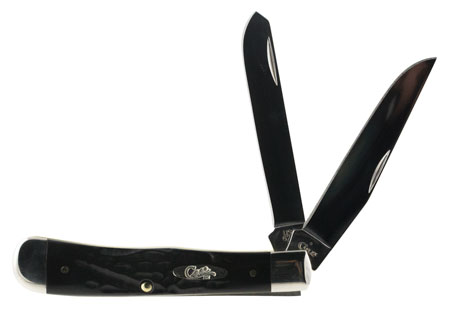 [021205182216] Case 18221 Trapper  3.25"/3.27" Folding Clip Point/Spey Plain Mirror Polished Tru-Sharp SS Blade Rough Black Jigged Synthetic Handle