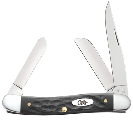 [021205182223] Case 18222 Stockman  Medium Folding, 2.57"/1.88"/1.71" Clip Point/Sheepsfoot/Spey Plain Mirror Polished Tru-Sharp SS Blade, Rough Black Jigged Synthetic Handle