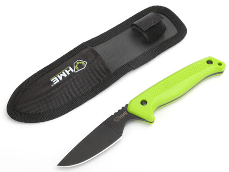 [888151018606] HME KNFBCK Fixed Blade  2.50" Fixed Caper Plain Black Oxide 420HC SS Blade Green TPR Handle Includes Sheath
