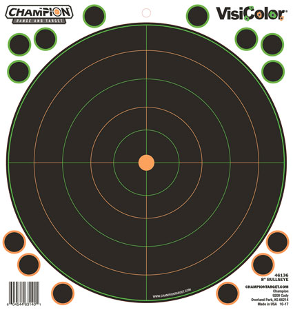 [604544631401] Champion Targets 46136 VisiColor  Self-Adhesive Paper Black/White 8" Bullseye 5 Pack