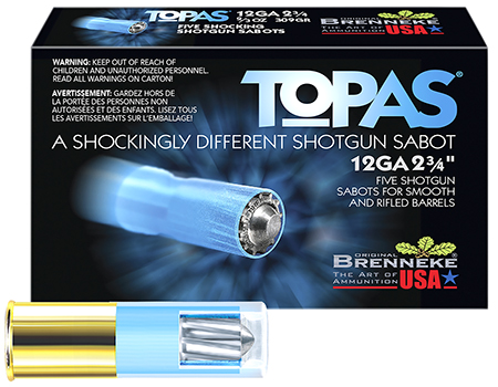 [4030128121932] Brenneke SL122TOP TOPAS  12Gauge 2.75" 2/3oz Sabot Slug Shot 5 Per Box/50 Case