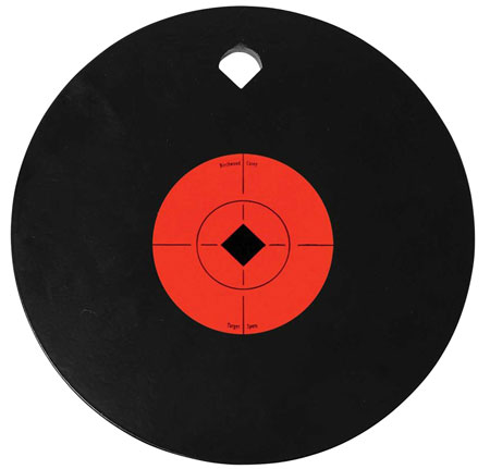 [029057476033] Birchwood Casey 47603 World of Targets Single Hole 8" Pistol/Rifle Black/Orange AR500 Steel Circle w/Crosshair  &  Diamond 0.38" Thick Hanging