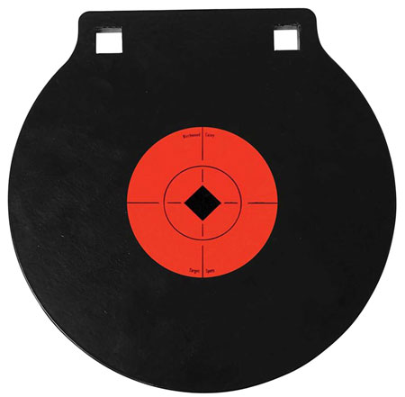 [029057476040] Birchwood Casey 47604 World of Targets Double Hole 8" Pistol/Rifle Black/Orange AR500 Steel Circle w/Crosshair  &  Diamond 0.38" Thick Hanging