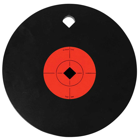 [029057476149] Birchwood Casey 47614 World of Targets Single Hole 10" Pistol/Rifle Black/Orange AR500 Steel Circle w/Crosshair  &  Diamond 0.38" Thick Hanging