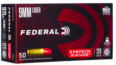 [604544625769] Federal AE9SJ2 American Eagle Syntech Range  9mmLuger 124gr Total Syntech Jacket Flat Nose 50 Per Box/10 Case