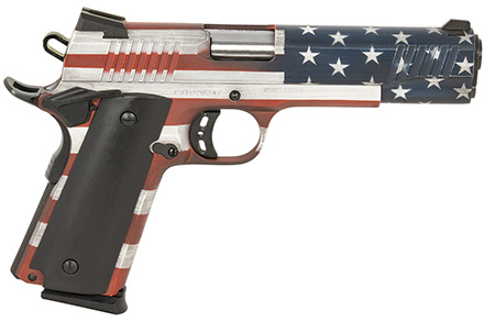 [682146281811] Citadel CIT45FSPUSA M1911 Government 45 ACP 8+1, 5" Stainless Steel Barrel, American Flag Cerakote Serrated Steel Slide, Steel Frame w/Beavertail, Ambidextrous