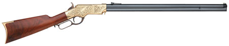 [839665002537] Taylors  &  Company 550295 1860 Brass Engraved 45 Colt (LC) 13+1 24.25" Blued Octagon Barrel, Brass Engraved/ Brass Receiver, Walnut/ Wood Stock, Right Hand
