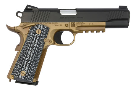 [098289111784] Colt Mfg O1070CQBFB Custom CQB 45 ACP 8+1 5" Stainless National Match Barrel, Black Serrated Carbon Steel Slide, Flat Dark Earth Steel Frame w/Picatinny Rail, Black G10 Grip, Ambidextrous