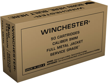 [020892225190] Winchester Ammo SG9W Service Grade  9mmLuger 115gr Full Metal Jacket 50 Per Box/10 Case