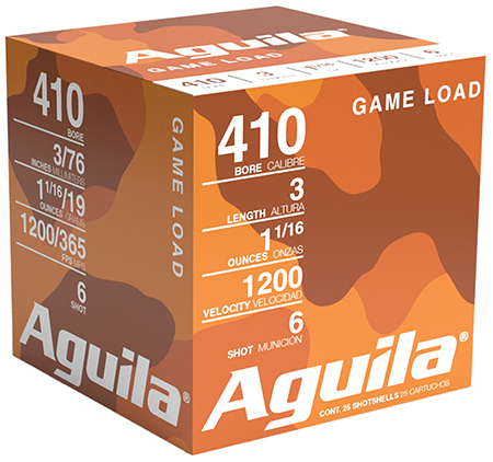 [640420006246] Aguila 1CHB4126 Birdshot Standard Velocity 410Gauge 3" 11/16oz 6Shot 25 Per Box/10 Case