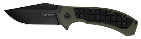 [087171052762] Kershaw 8760 Faultline  3" Folding Drop Point Plain Black Oxide 8Cr13MoV SS Blade Black/OD Green Glass-Filled Nylon Handle Includes Pocket Clip