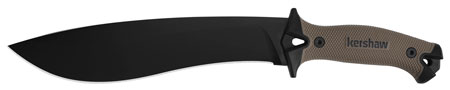 [087171052748] Kershaw 1077TAN Camp 10 10" Black Powder Coated 65Mn Carbon Steel Blade Black/Tan Glass-Filled Nylon Handle 16" Long Includes Sheath