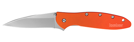 [087171035130] Kershaw 1660OR Leek  3" Folding Drop Point Plain Bead Blasted 14C28N Steel Blade Orange Anodized Aluminum Handle Includes Pocket Clip