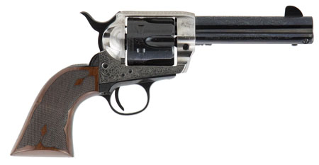 [844234129515] Cimarron PP410LSFW Frontier Pre-War 1896-1940 45 Colt (LC) 6 Shot, 4.75" Blued Steel Barrel, Blued Cylinder, Old Silver Engraved Steel Frame, Checkered Walnut Grip, Exposed Hammer
