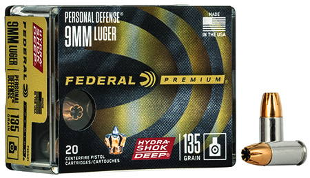 [604544637083] Federal P9HSD1 Premium Personal Defense 9mmLuger 135gr Hydra-Shok Deep Hollow Point 20 Per Box/10 Case