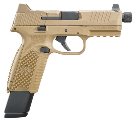 [845737009137] FN 66100373 509T  9mm Luger 17+1/24+1 4.50" Black Steel Threaded Barrel, Flat Dark Earth Optic Cut/Serrated Stainless Steel Slide, Flat Dark Earth Polymer Frame w/Picatinny Rail