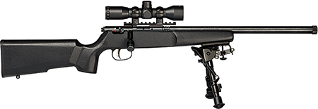[062654138249] Savage Arms 13824 Rascal Target XP Youth 22 LR 1rd 16.13" Black Satin Heavy Threaded Barrel, Satin Black Drilled  &  Tapped Carbon Steel Receiver, Matte Black Fixed Wood Stock, 4x32mm Scope  &  Bipod, Rig