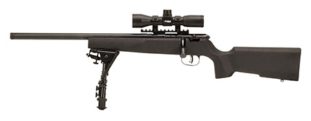 [062654138362] Savage Arms 13836 Rascal Target XP Youth 22 LR 1rd 16.13" Black Satin Heavy Threaded Barrel, Satin Black Drilled  &  Tapped Carbon Steel Receiver, Matte Black Fixed Wood Stock, 4x32mm Scope  &  Bipod, Lef