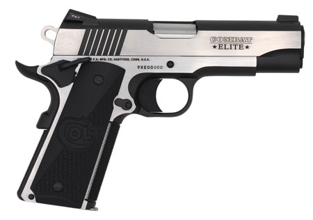 [098289111906] Colt Mfg O4080CE Combat Elite Commander 45 ACP 8+1 4.25" Stainless Steel Barrel, Two-Tone Serrated Stainless Steel Slide  &  Frame w/Beavertail, Black Scalloped G10 Grip, Ambidextrous