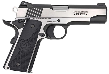 [098289111937] Colt Mfg O4082CE Combat Elite Commander 9mm Luger 8+1 4.25" Stainless Steel Barrel, Two-Tone Serrated Stainless Steel Slide  &  Frame w/Beavertail, Black Scalloped G10 Grip, Ambidextrous