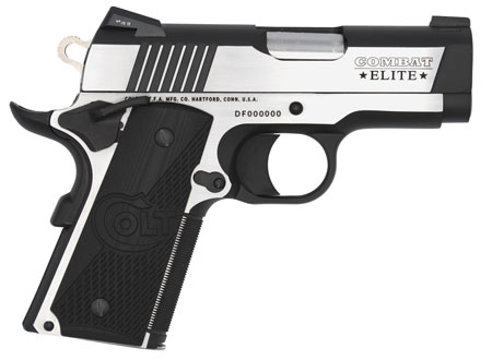 [098289111913] Colt Mfg O7080CE Combat Elite Commander Compact Frame .45 ACP 8+1, 3" Stainless Steel Barrel, Two-Tone Serrated Stainless Steel Slide  &  Frame w/Beavertail, Black Scalloped G10 Grip, Ambidextrous