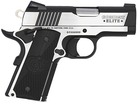 [098289111944] Colt Mfg O7082CE Combat Elite Commander Compact Frame 9mm Luger 8+1, 3" Stainless Steel Barrel, Two-Tone Serrated Stainless Steel Slide  &  Frame w/Beavertail, Black Scalloped G10 Grip, Ambidextrous
