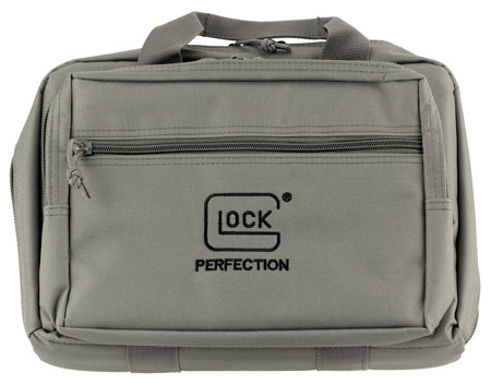[764503029042] Glock AP60301 Double Pistol Case  Dual Padded Compartments, 5 Internal Mag Holders, 3 Zippered Compartments, Carry Handle, Gray, 12.5"x9.5"x4.5"