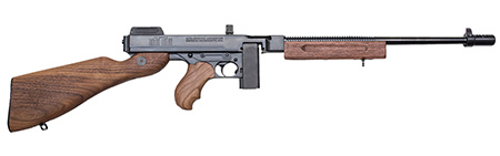[602686214445] Thompson T110SH 1927A-1 Deluxe 45 ACP Caliber with 18" Barrel, 10+1 Capacity (Stick), Blued Metal Finish, American Walnut Stock Horizontal Wood Grip Right Hand