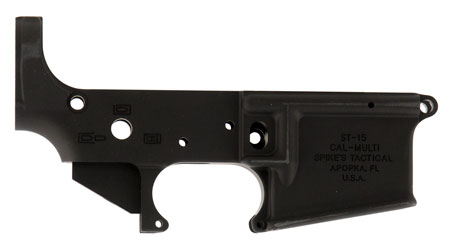 [815648028336] Spikes STLS045 No Logo Stripped Lower Receiver Multi-Caliber 7075-T6 Aluminum Black Anodized for AR-15