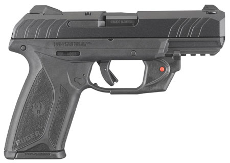 [736676038169] Ruger 3816 Security-9  9mm Luger  4" Barrel 15+1, Black Polymer Frame With Picatinny Acc. Rail, Front Serrated Black Oxide Steel Slide, Manual Safety, Includes Viridian Red Laser