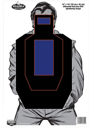 [029057357219] Birchwood Casey 35721 Dirty Bird Bad Guy IPSC Silhouette Tagboard Hanging Pistol 12" x 18" Black/Blue/White 100 Per Pkg