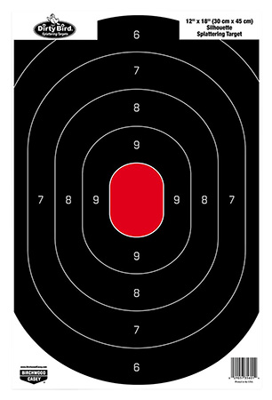 [029057356014] Birchwood Casey 35601 Dirty Bird  Silhouette Tagboard Hanging Pistol 12" x 18" Black/Red White Impact Splatter 100 Per Pkg