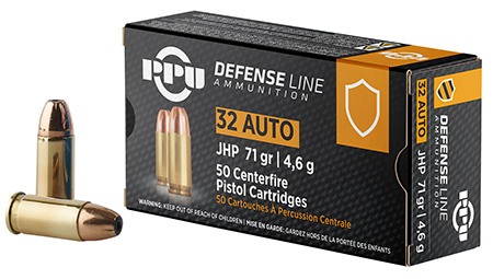 [8605003813033] PPU PPD32A Defense  32ACP 71gr Jacketed Hollow Point 50 Per Box/20 Case