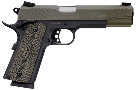 [725327931836] Taurus 1191101MGVZ 1911  45 ACP 8+1 5" Barrel, Matte Black Finish Beavertail Frame, Serrated Mil-Spec Green Cerakote Slide  &  Brown VZ Operator II Grip